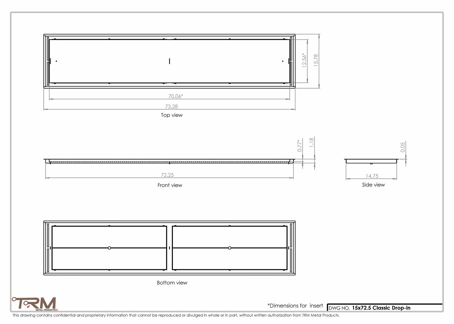 15x72.5 - Classic Drop-in Air Vent, Flush Floor-Matching, All Metal, Floor Vent Cover - TRM Metal  72.5x15