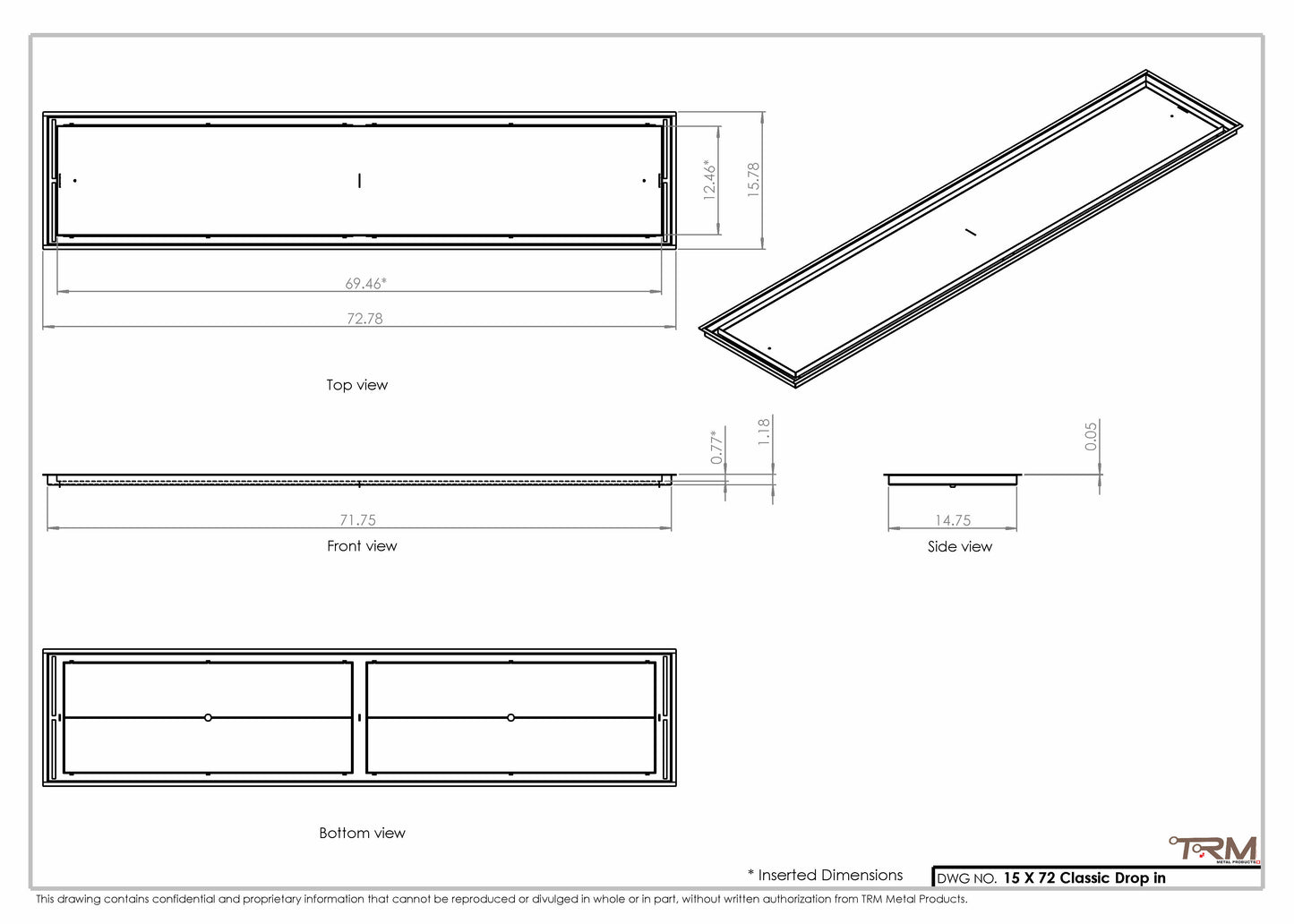 15x72 Classic Drop-in Air Vent, Flush Floor-Matching, All Metal, Floor Vent Cover (15x72)