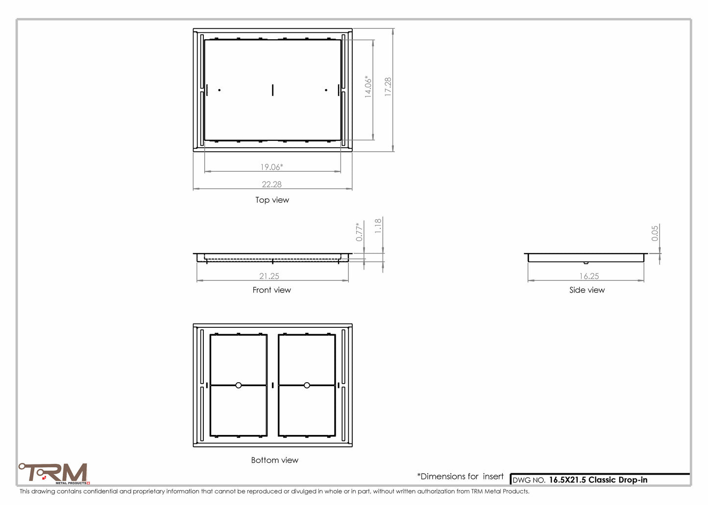 16.5x21.5 - Classic Drop-in Air Vent, Flush Floor-Matching, All Metal, Floor Vent Cover - TRM Metal  21.5x16.5