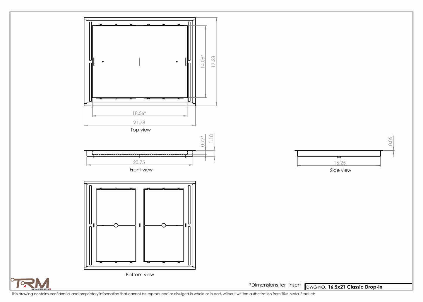 16.5x21 - Classic Drop-in Air Vent, Flush Floor-Matching, All Metal, Floor Vent Cover - TRM Metal  21x16.5