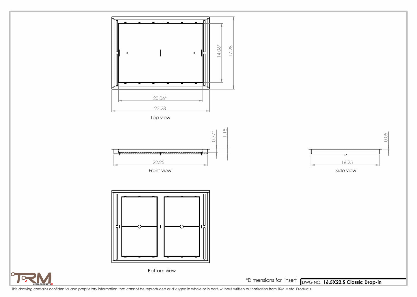 16.5x22.5 - Classic Drop-in Air Vent, Flush Floor-Matching, All Metal, Floor Vent Cover - TRM Metal  22.5x16.5