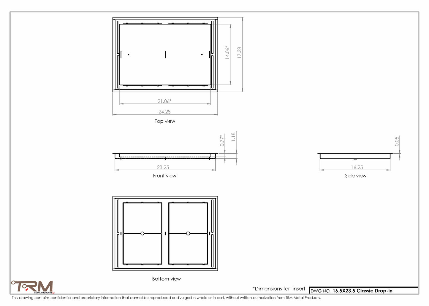 16.5x23.5 - Classic Drop-in Air Vent, Flush Floor-Matching, All Metal, Floor Vent Cover - TRM Metal  23.5x16.5