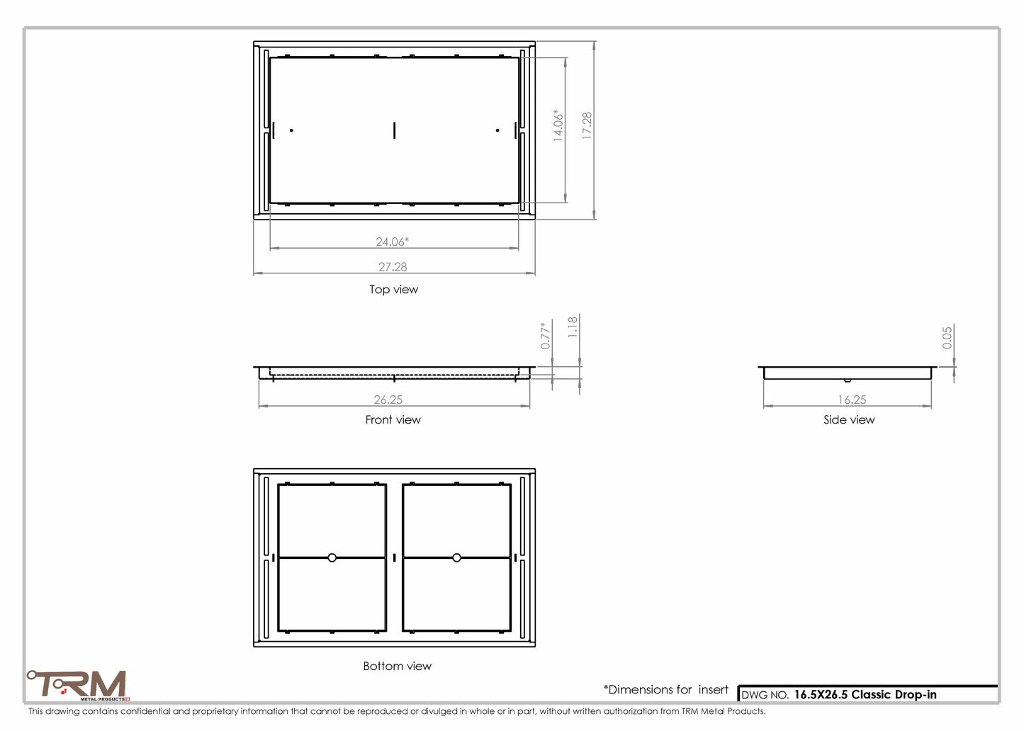 16.5x26.5 - Classic Drop-in Air Vent, Flush Floor-Matching, All Metal, Floor Vent Cover - TRM Metal  26.5x16.5