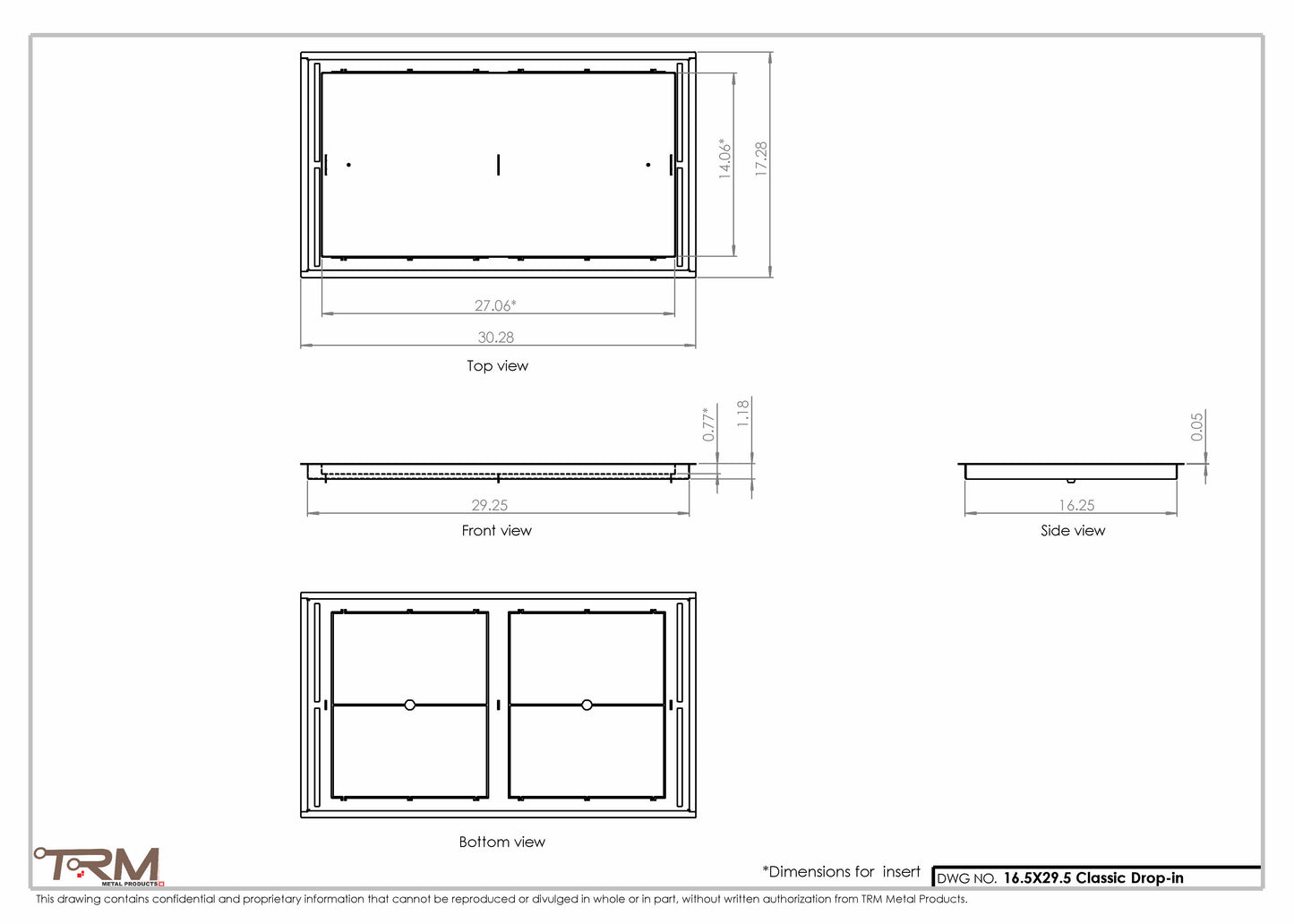 16.5x29.5 - Classic Drop-in Air Vent, Flush Floor-Matching, All Metal, Floor Vent Cover - TRM Metal  29.5x16.5