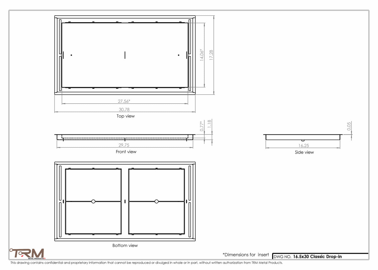 16.5x30 - Classic Drop-in Air Vent, Flush Floor-Matching, All Metal, Floor Vent Cover - TRM Metal  30x16.5