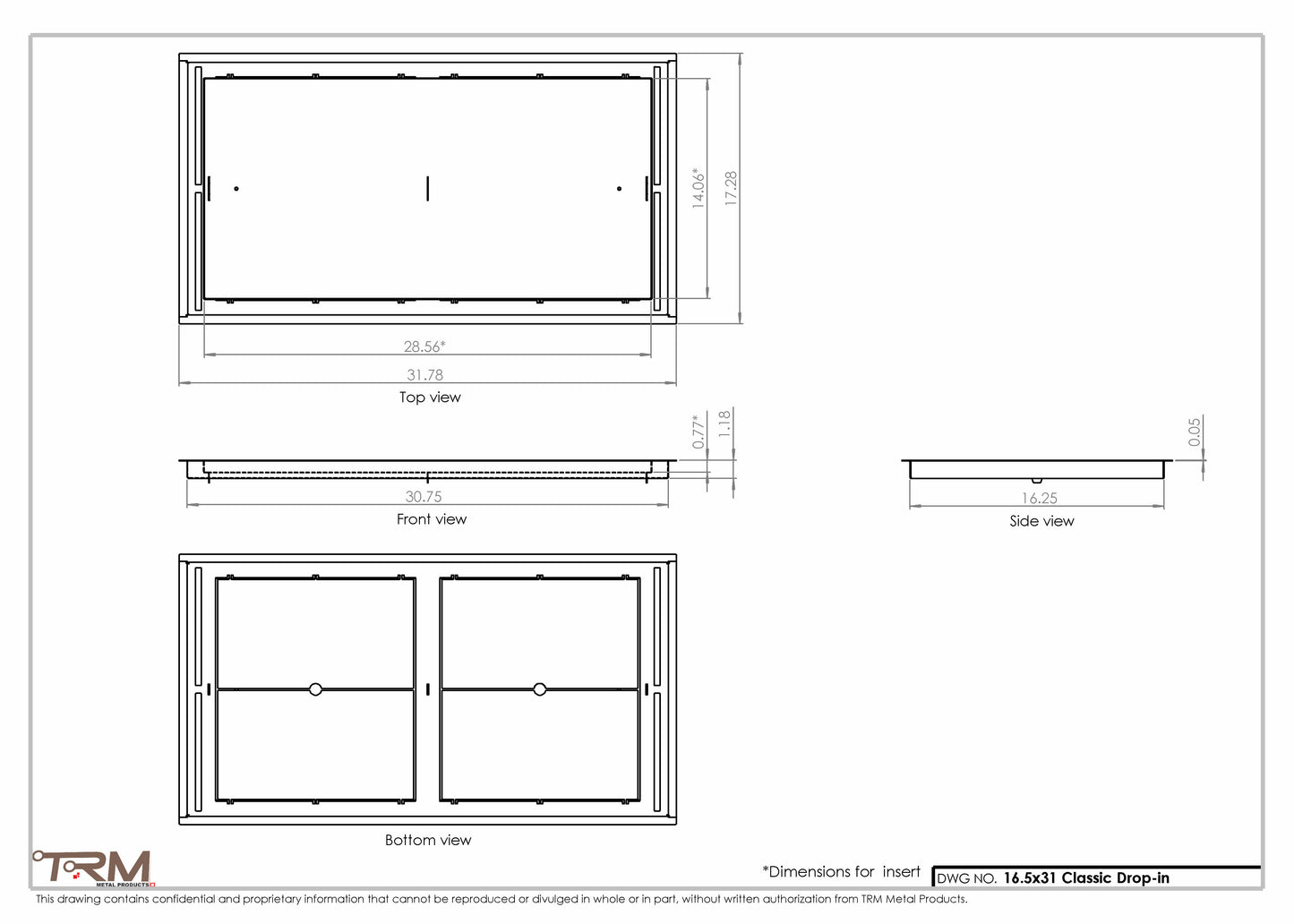 16.5x31 - Classic Drop-in Air Vent, Flush Floor-Matching, All Metal, Floor Vent Cover - TRM Metal  31x16.5