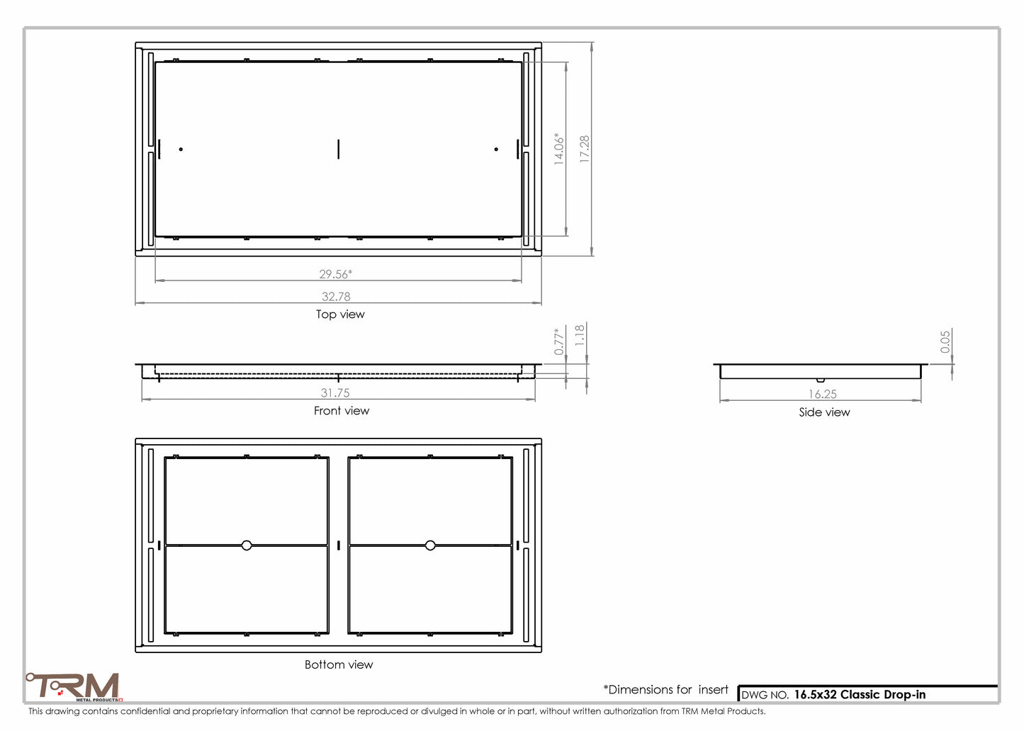 16.5x32 - Classic Drop-in Air Vent, Flush Floor-Matching, All Metal, Floor Vent Cover - TRM Metal  32x16.5
