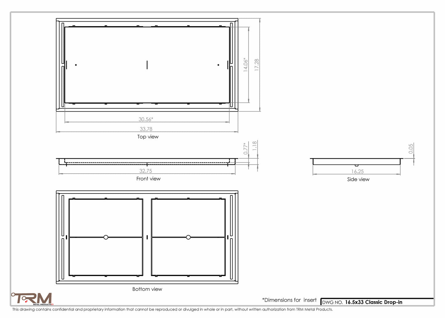 16.5x33 - Classic Drop-in Air Vent, Flush Floor-Matching, All Metal, Floor Vent Cover - TRM Metal  33x16.5