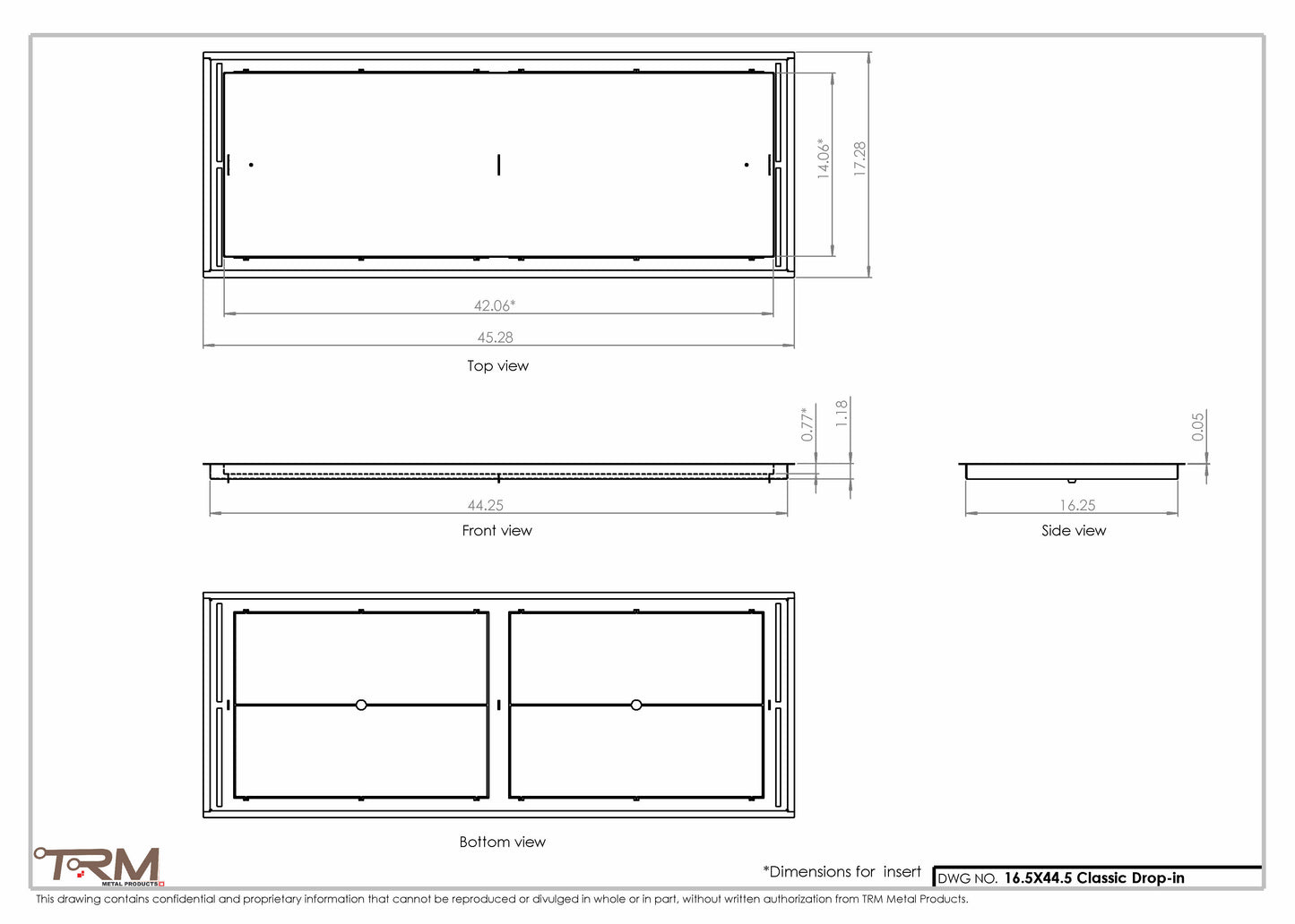 16.5x44.5 - Classic Drop-in Air Vent, Flush Floor-Matching, All Metal, Floor Vent Cover - TRM Metal  44.5x16.5