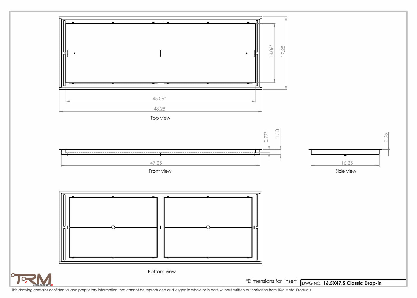 16.5x47.5 - Classic Drop-in Air Vent, Flush Floor-Matching, All Metal, Floor Vent Cover - TRM Metal  47.5x16.5