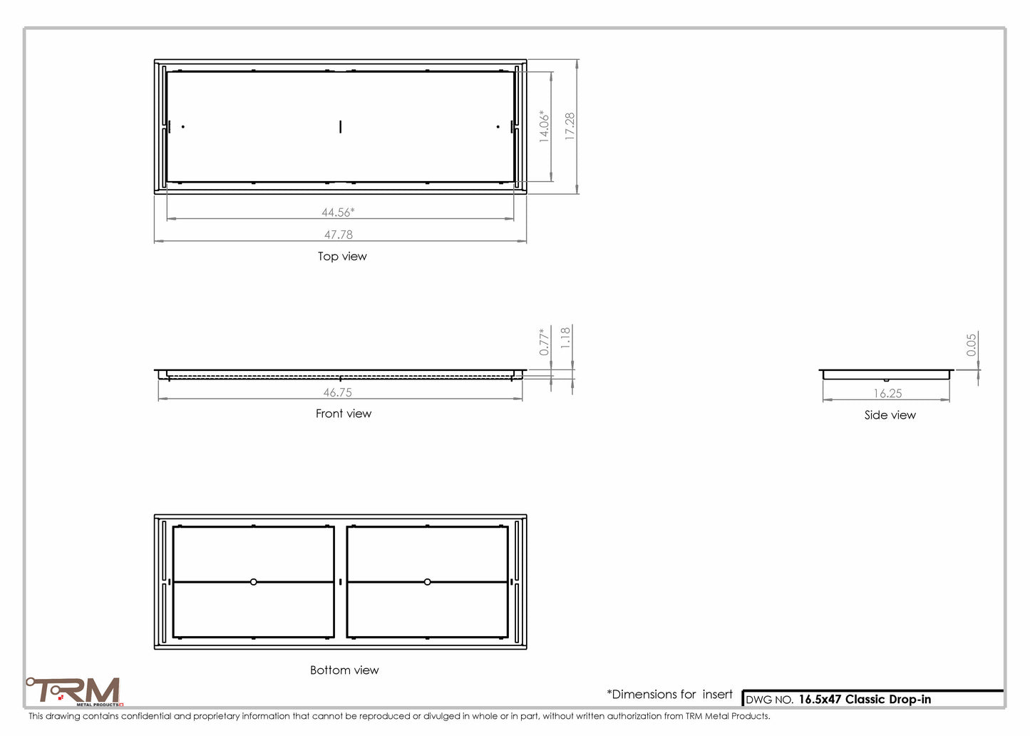 16.5x47 - Classic Drop-in Air Vent, Flush Floor-Matching, All Metal, Floor Vent Cover - TRM Metal  47x16.5