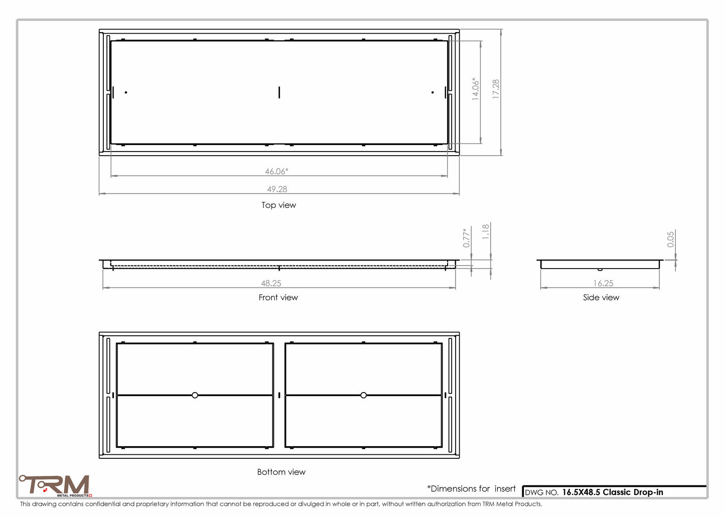 16.5x48.5 - Classic Drop-in Air Vent, Flush Floor-Matching, All Metal, Floor Vent Cover - TRM Metal  48.5x16.5
