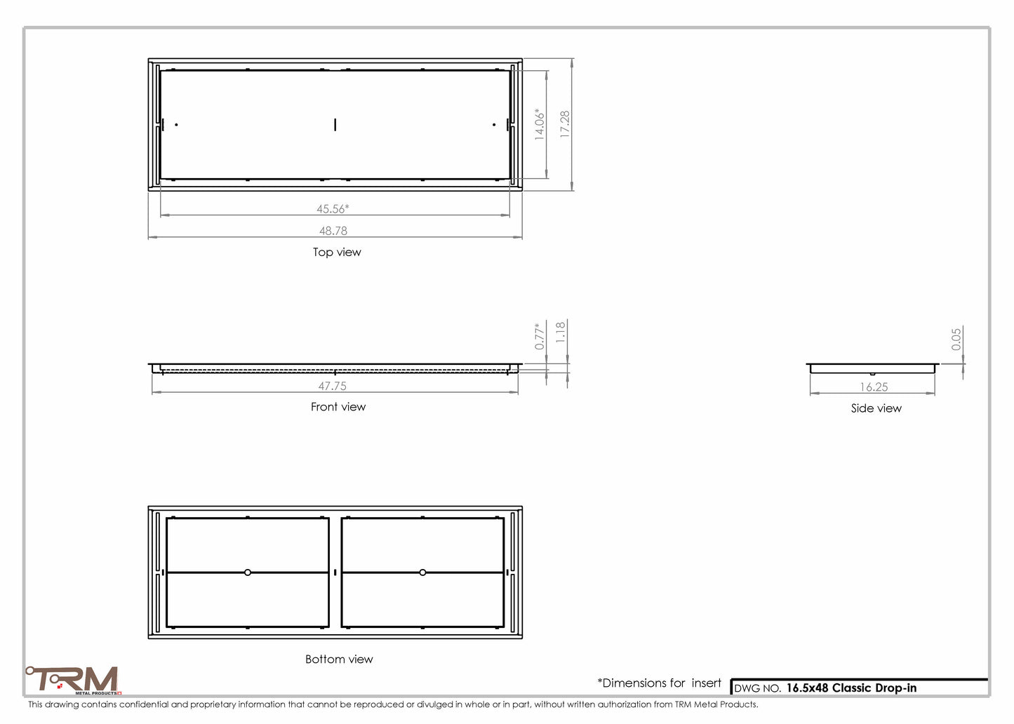 16.5x48 - Classic Drop-in Air Vent, Flush Floor-Matching, All Metal, Floor Vent Cover - TRM Metal  48x16.5