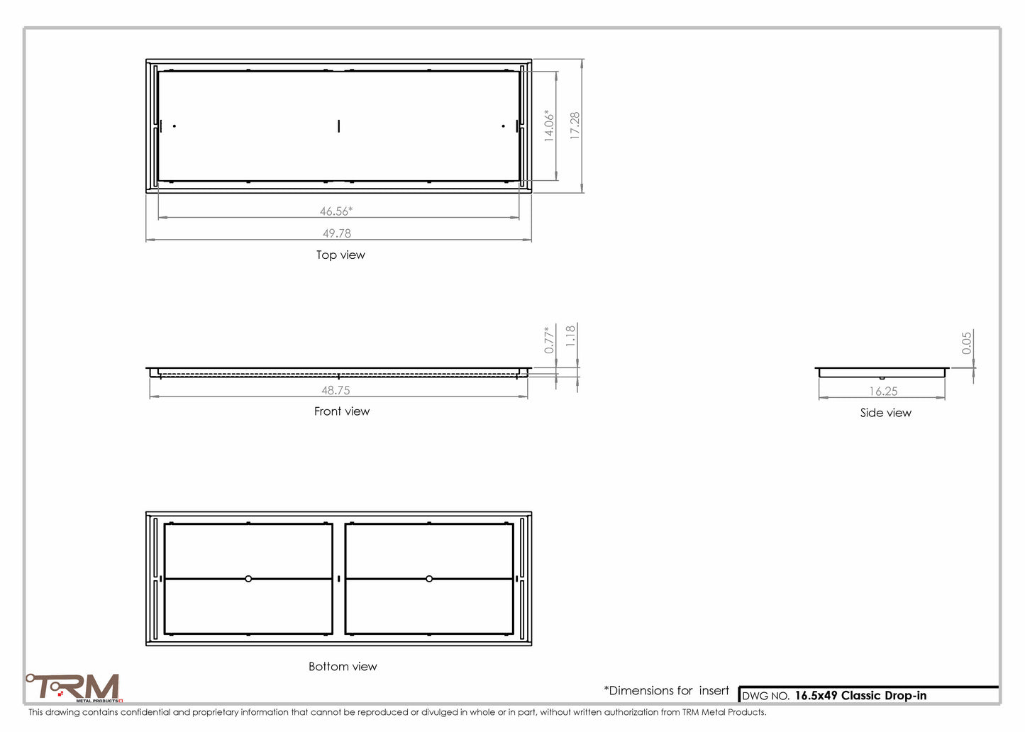16.5x49 - Classic Drop-in Air Vent, Flush Floor-Matching, All Metal, Floor Vent Cover - TRM Metal  49x16.5