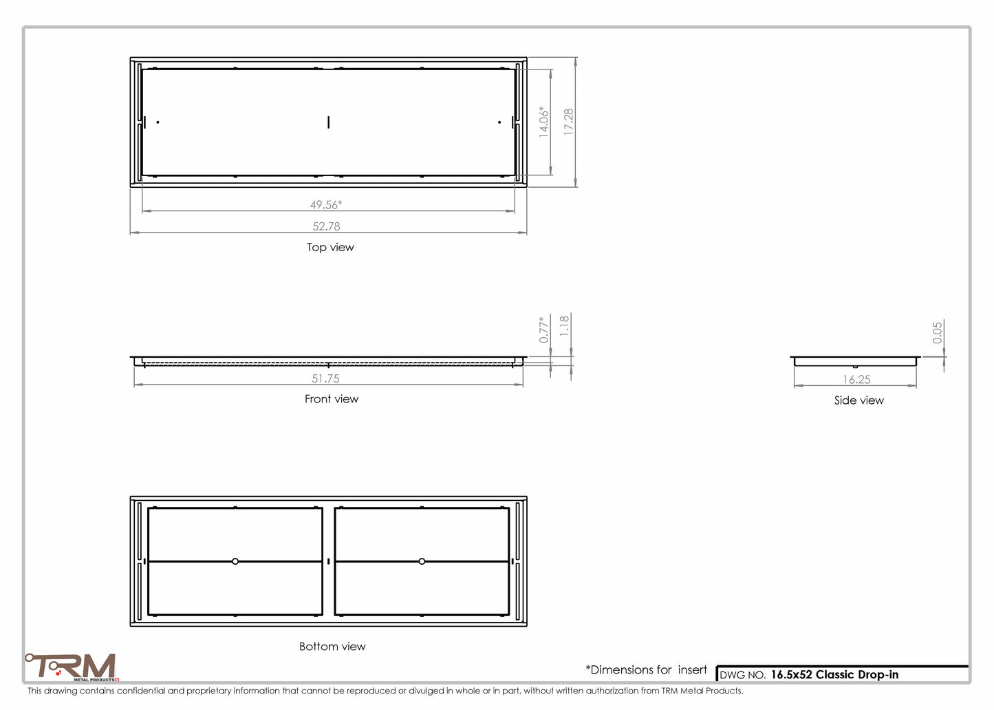 16.5x52 - Classic Drop-in Air Vent, Flush Floor-Matching, All Metal, Floor Vent Cover - TRM Metal  52x16.5