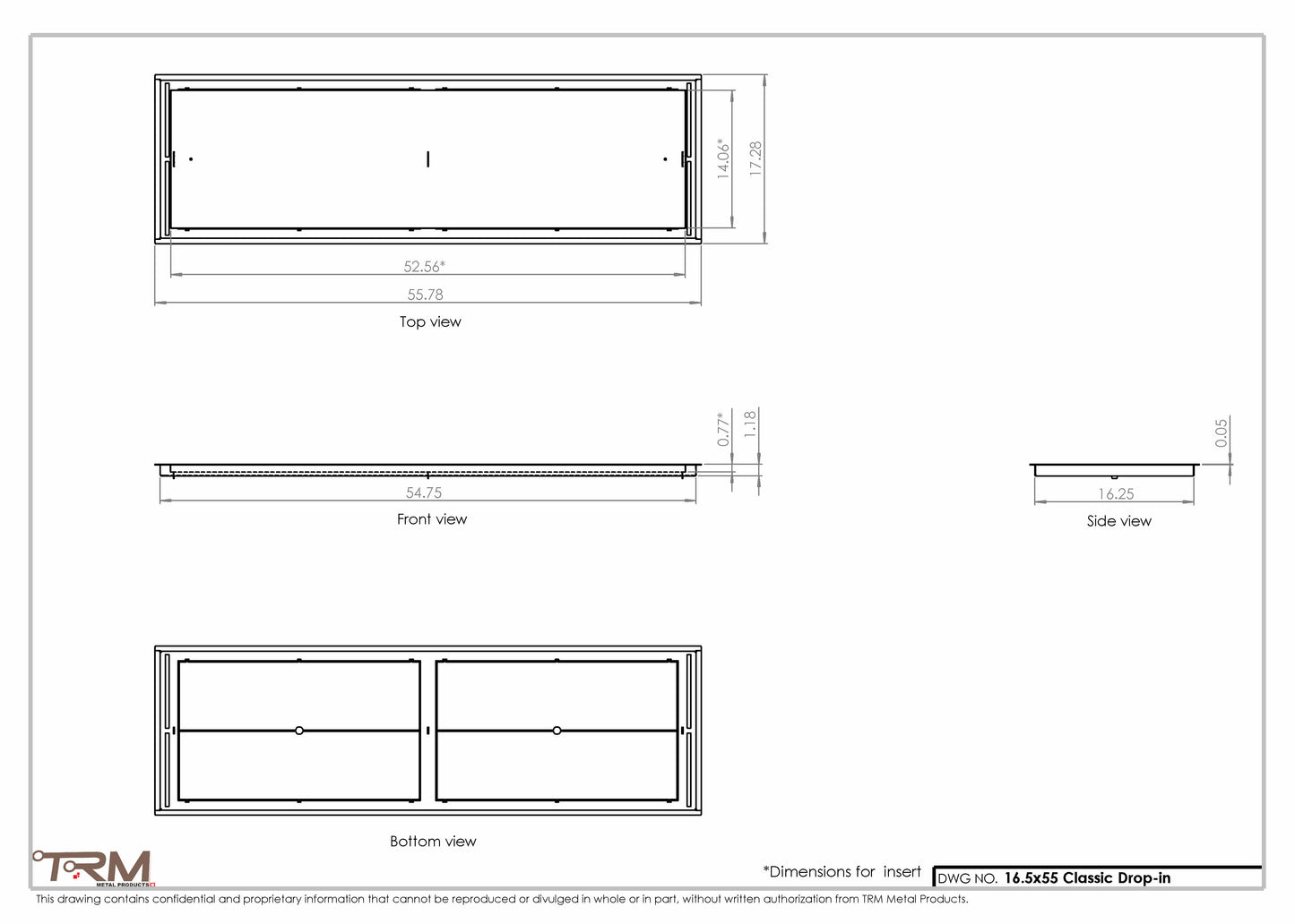 16.5x55 - Classic Drop-in Air Vent, Flush Floor-Matching, All Metal, Floor Vent Cover - TRM Metal  55x16.5