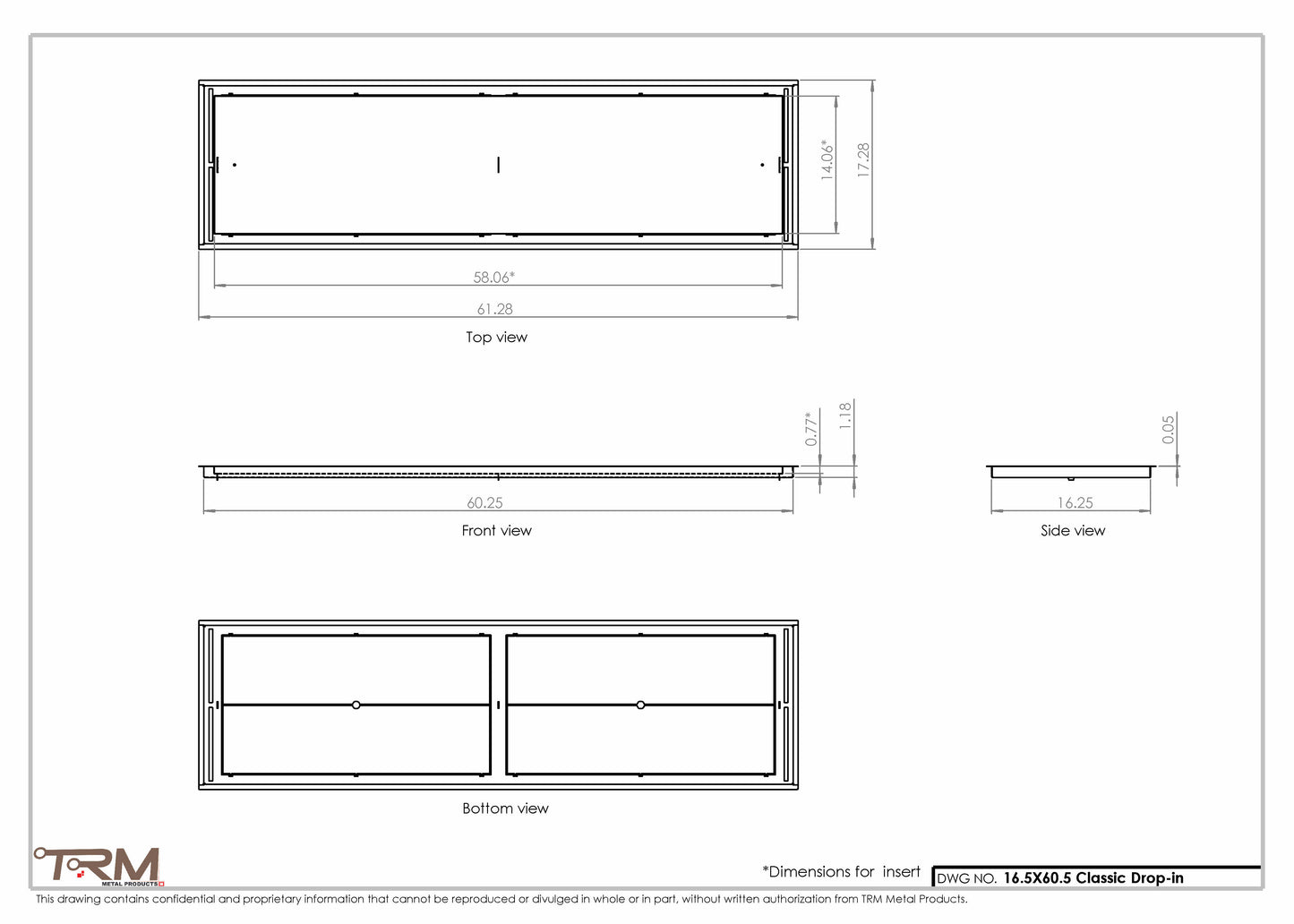 16.5x60.5 - Classic Drop-in Air Vent, Flush Floor-Matching, All Metal, Floor Vent Cover - TRM Metal  60.5x16.5
