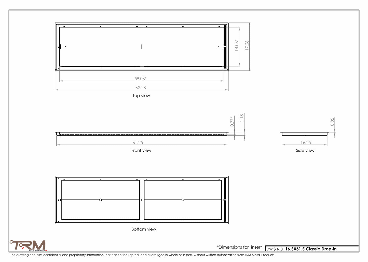 16.5x61.5 - Classic Drop-in Air Vent, Flush Floor-Matching, All Metal, Floor Vent Cover - TRM Metal  61.5x16.5