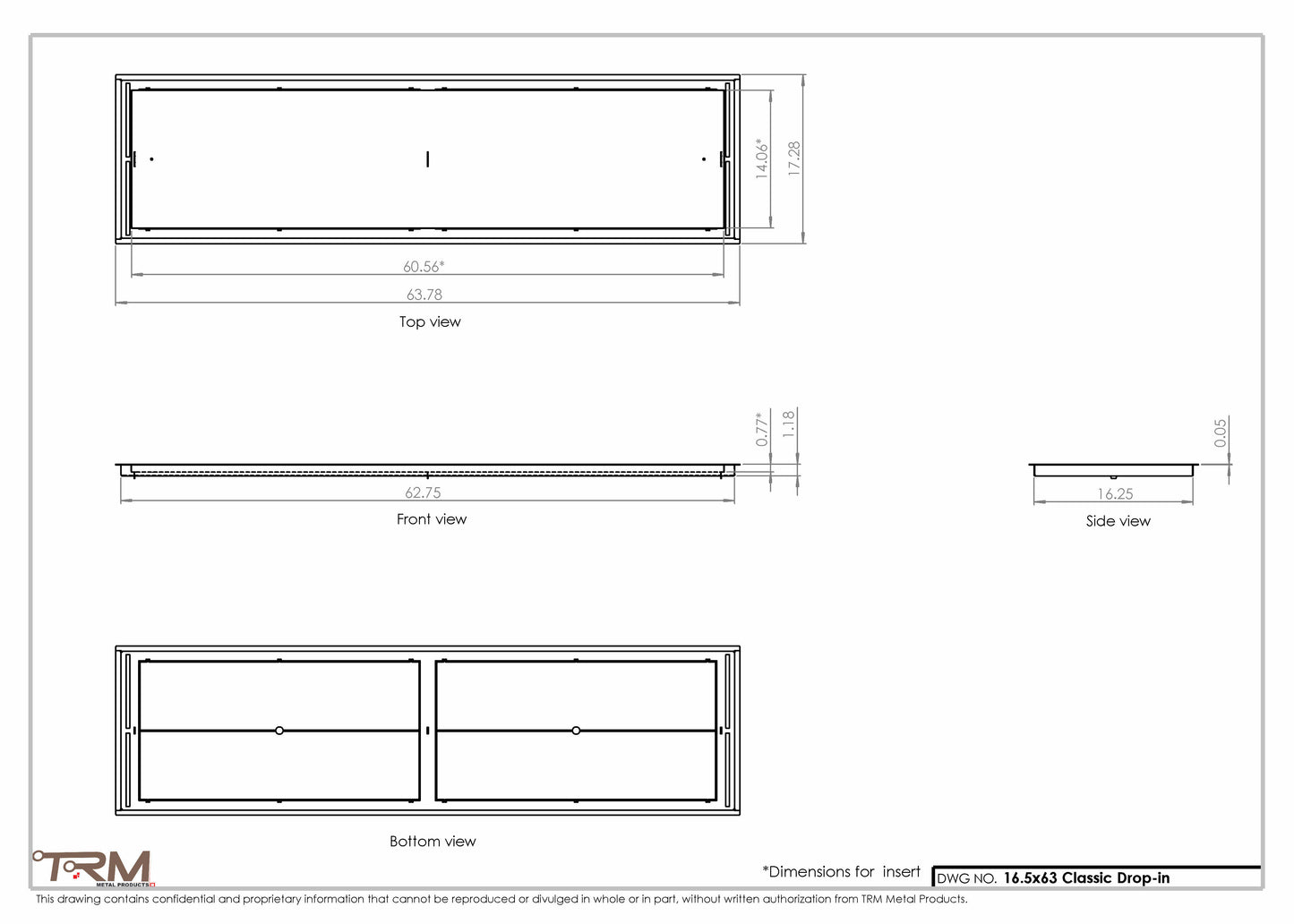 16.5x63 - Classic Drop-in Air Vent, Flush Floor-Matching, All Metal, Floor Vent Cover - TRM Metal  63x16.5