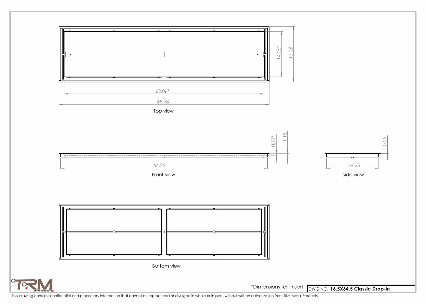 16.5x64.5 - Classic Drop-in Air Vent, Flush Floor-Matching, All Metal, Floor Vent Cover - TRM Metal  64.5x16.5