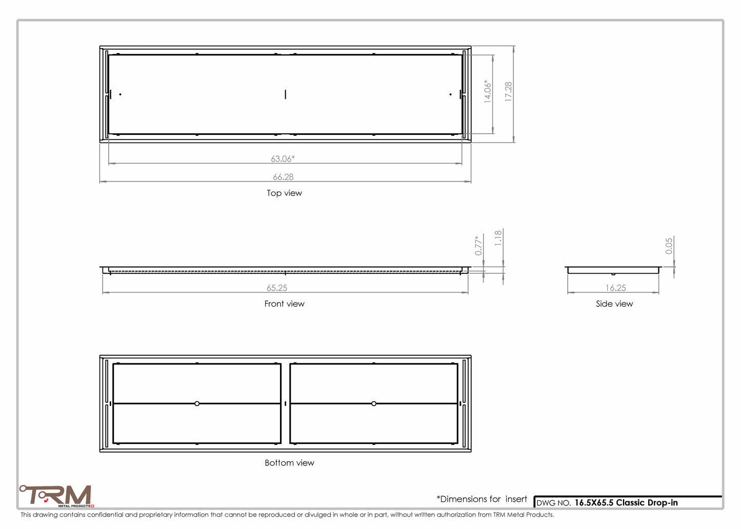 16.5x65.5 - Classic Drop-in Air Vent, Flush Floor-Matching, All Metal, Floor Vent Cover - TRM Metal  65.5x16.5