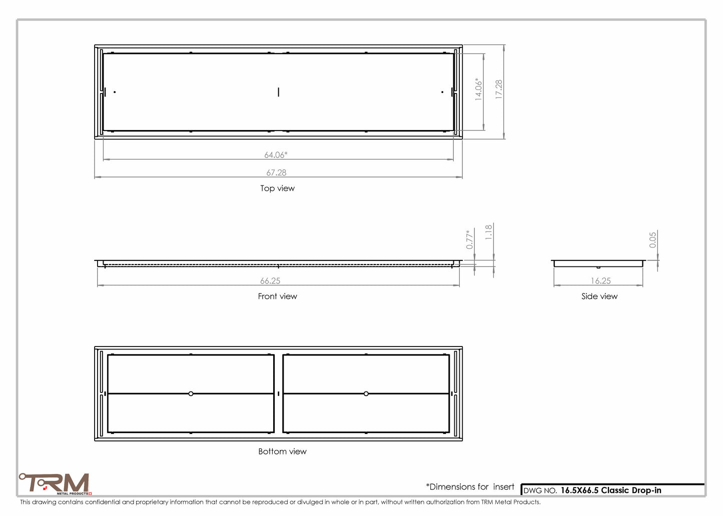 16.5x66.5 - Classic Drop-in Air Vent, Flush Floor-Matching, All Metal, Floor Vent Cover - TRM Metal  66.5x16.5