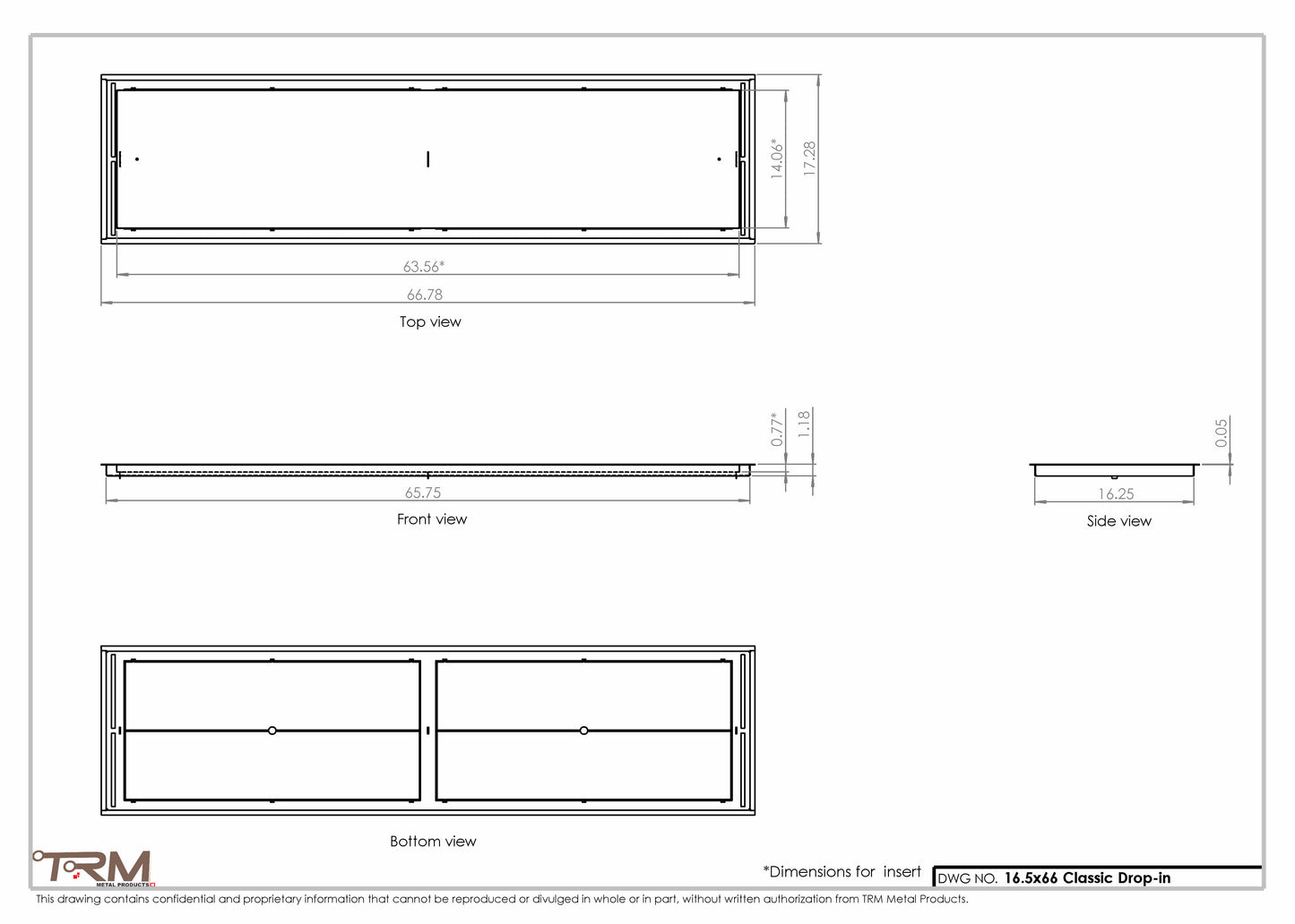 16.5x66 - Classic Drop-in Air Vent, Flush Floor-Matching, All Metal, Floor Vent Cover - TRM Metal  66x16.5