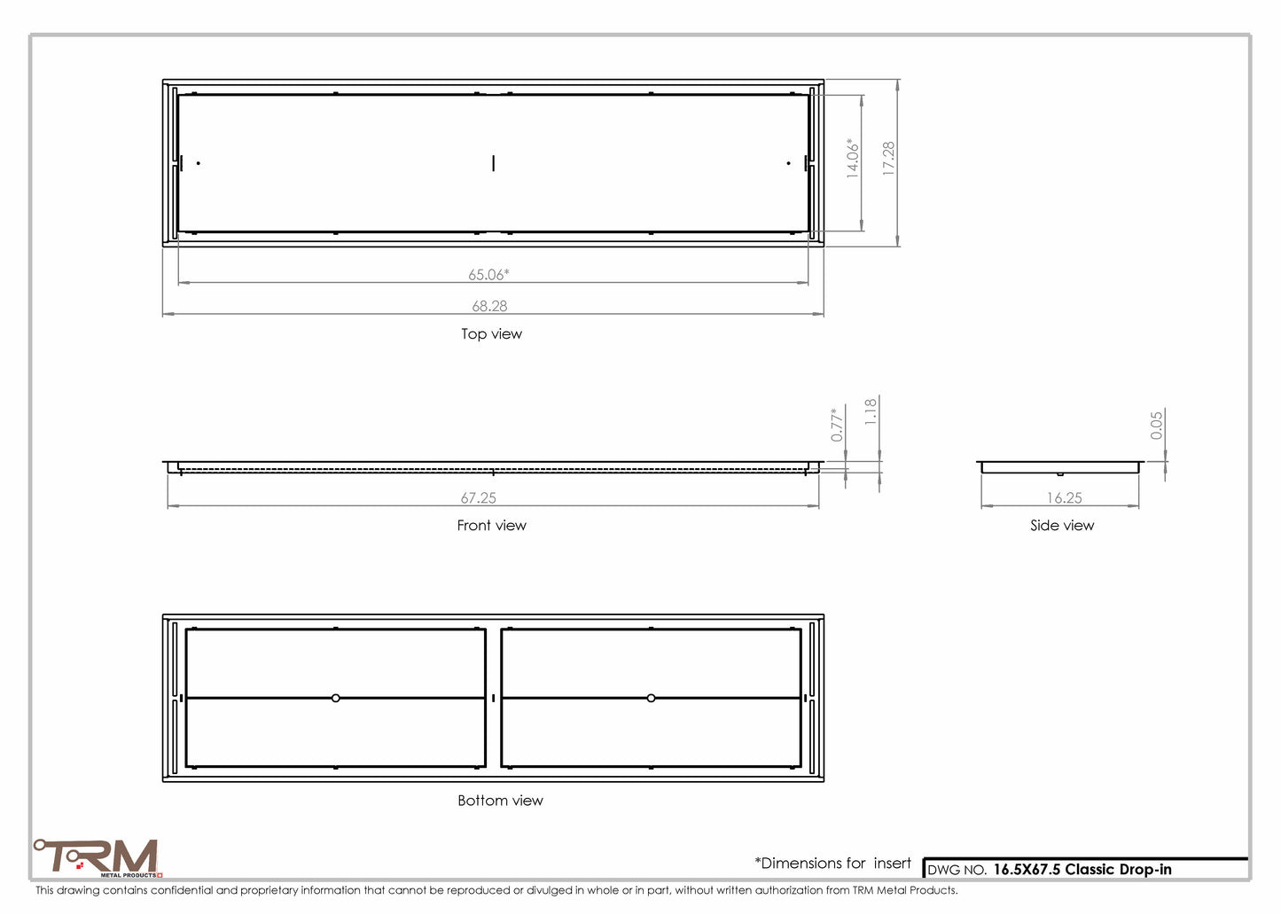 16.5x67.5 - Classic Drop-in Air Vent, Flush Floor-Matching, All Metal, Floor Vent Cover - TRM Metal  67.5x16.5