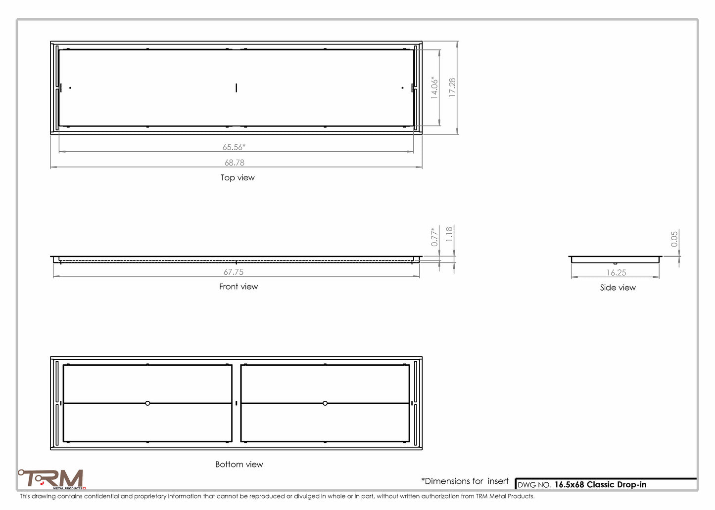 16.5x68 - Classic Drop-in Air Vent, Flush Floor-Matching, All Metal, Floor Vent Cover - TRM Metal  68x16.5