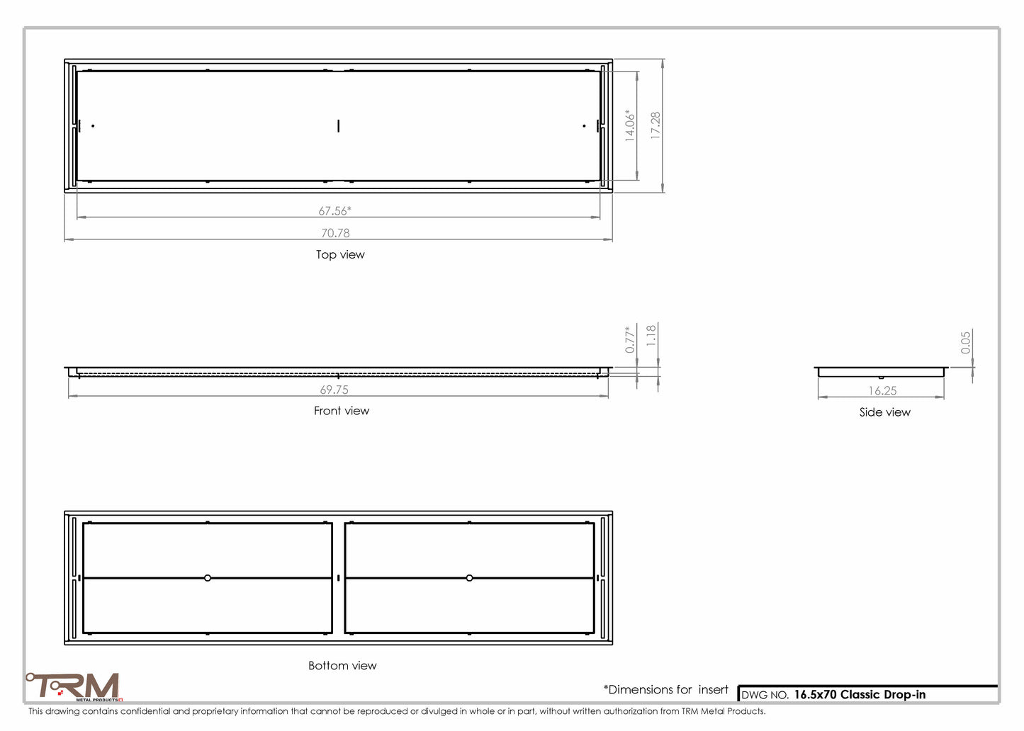 16.5x70 - Classic Drop-in Air Vent, Flush Floor-Matching, All Metal, Floor Vent Cover - TRM Metal  70x16.5