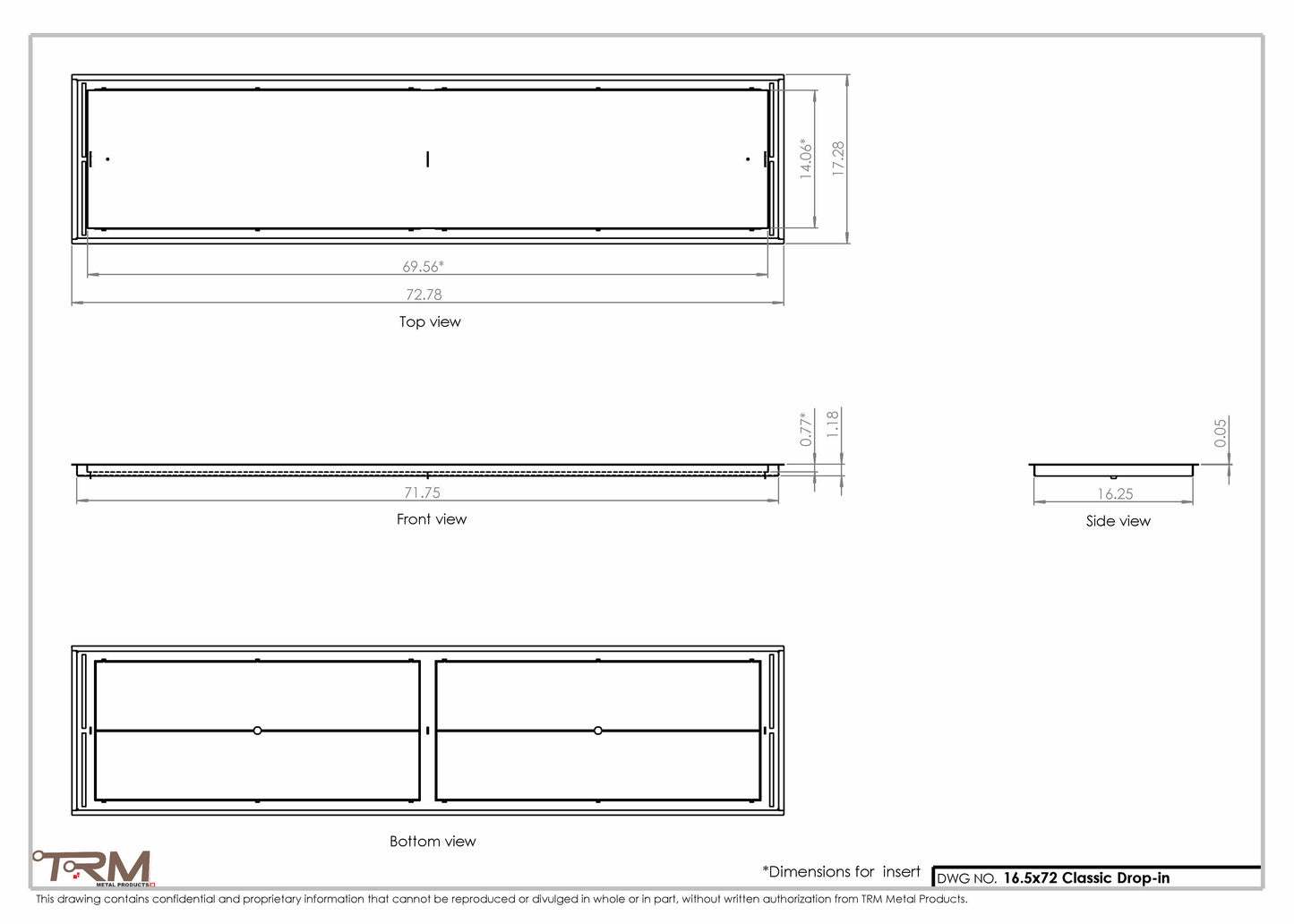 16.5x72 - Classic Drop-in Air Vent, Flush Floor-Matching, All Metal, Floor Vent Cover - TRM Metal  72x16.5