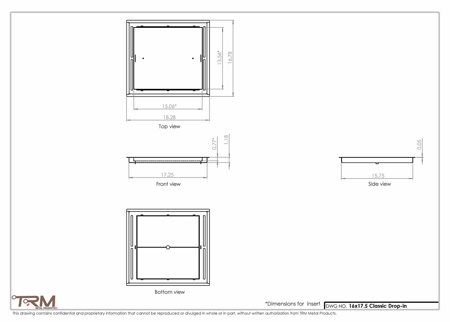 16x17.5 - Classic Drop-in Air Vent, Flush Floor-Matching, All Metal, Floor Vent Cover - TRM Metal  17.5x16