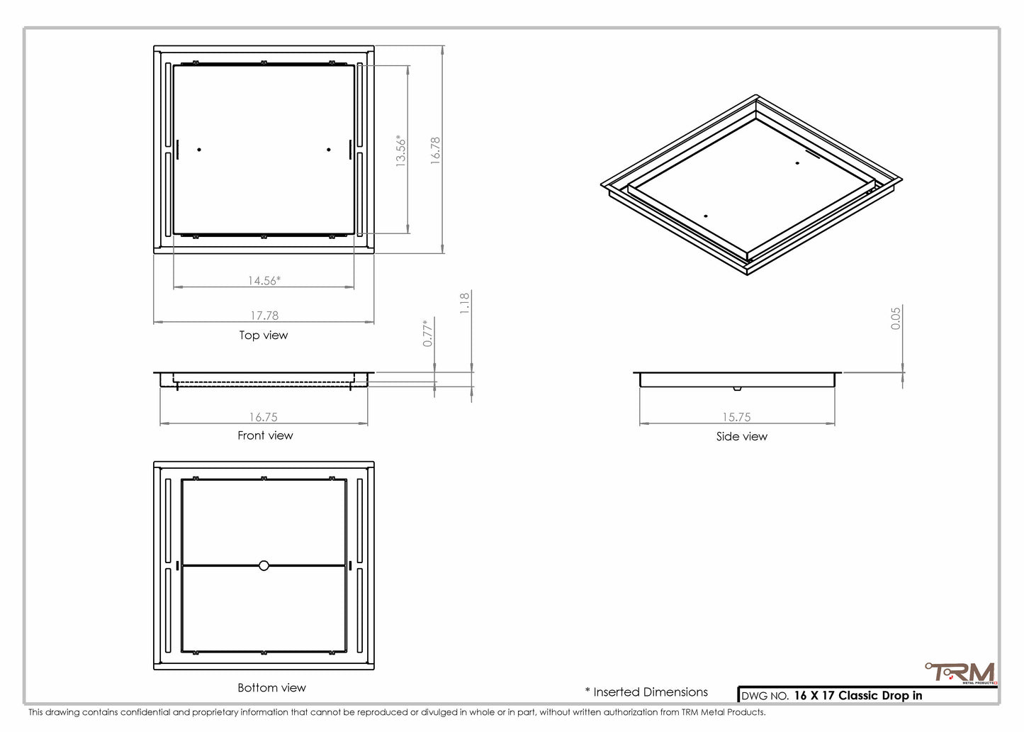 16x17 Classic Drop-in Air Vent, Flush Floor-Matching, All Metal, Floor Vent Cover
