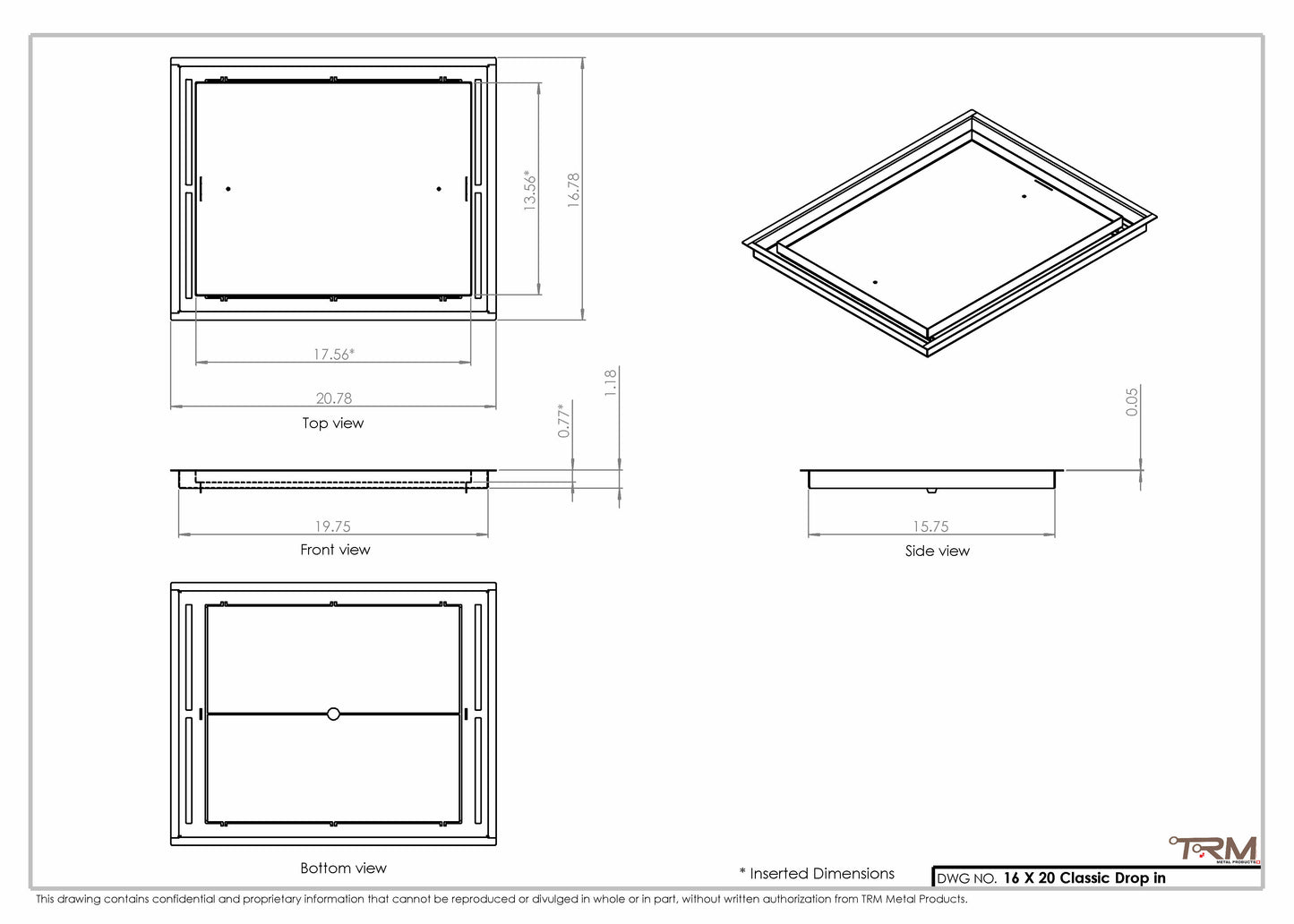 16x20 Classic Drop-in Air Vent, Flush Floor-Matching, All Metal, Floor Vent Cover