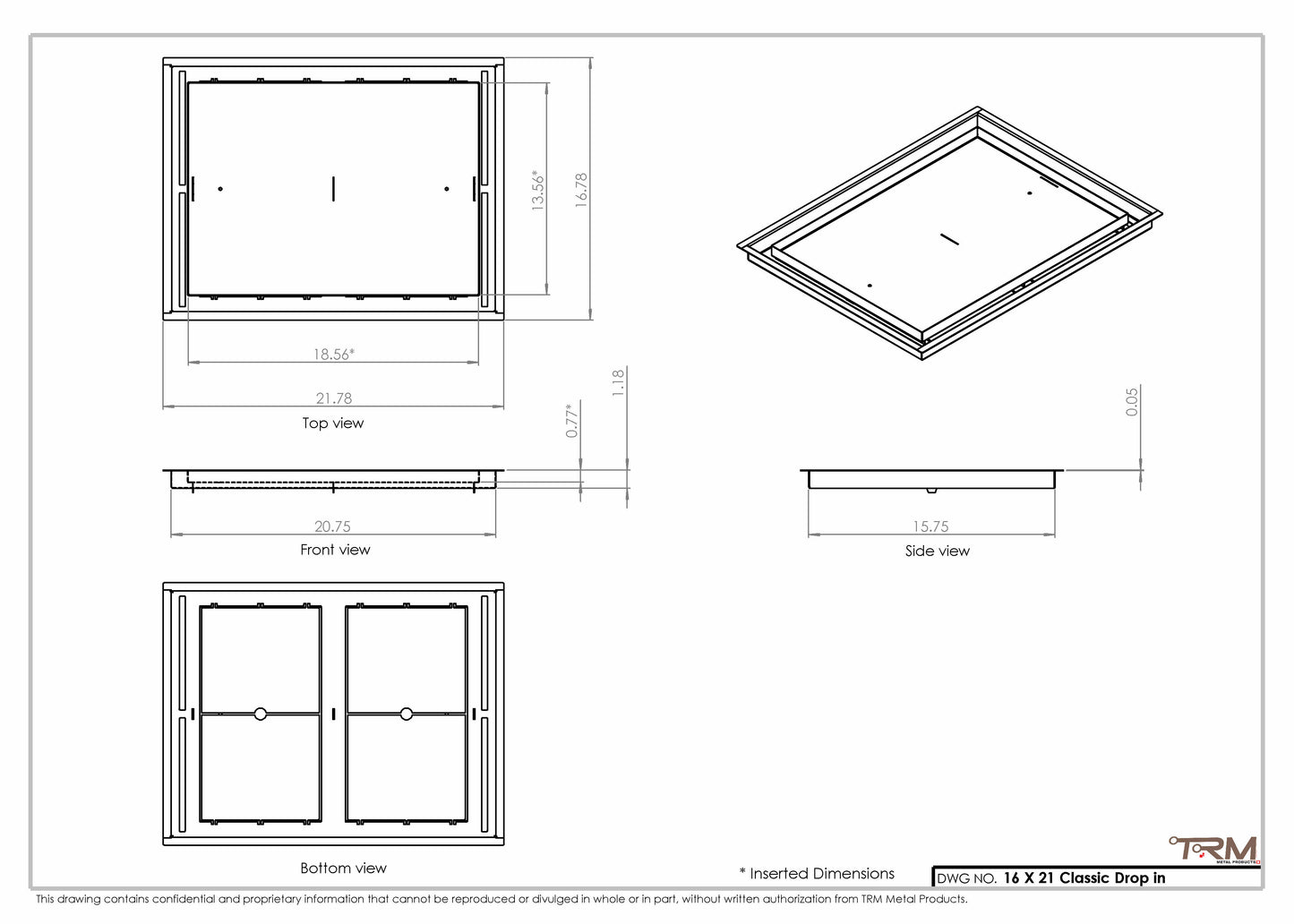 16x21 Classic Drop-in Air Vent, Flush Floor-Matching, All Metal, Floor Vent Cover
