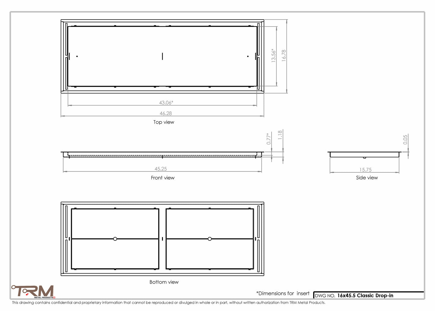 16x45.5 - Classic Drop-in Air Vent, Flush Floor-Matching, All Metal, Floor Vent Cover - TRM Metal  45.5x16