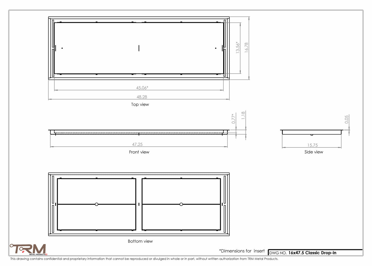 16x47.5 - Classic Drop-in Air Vent, Flush Floor-Matching, All Metal, Floor Vent Cover - TRM Metal  47.5x16
