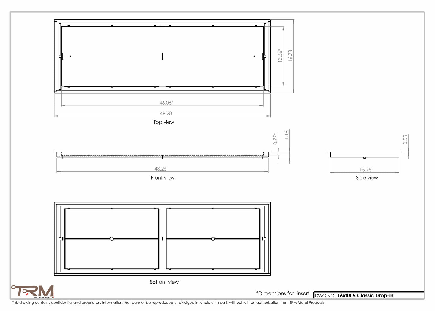 16x48.5 - Classic Drop-in Air Vent, Flush Floor-Matching, All Metal, Floor Vent Cover - TRM Metal  48.5x16