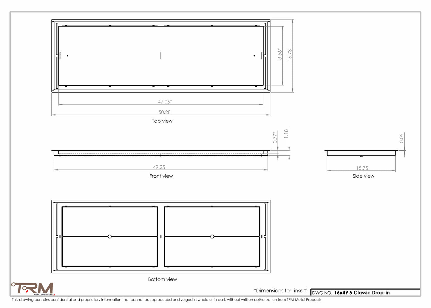 16x49.5 - Classic Drop-in Air Vent, Flush Floor-Matching, All Metal, Floor Vent Cover - TRM Metal  49.5x16