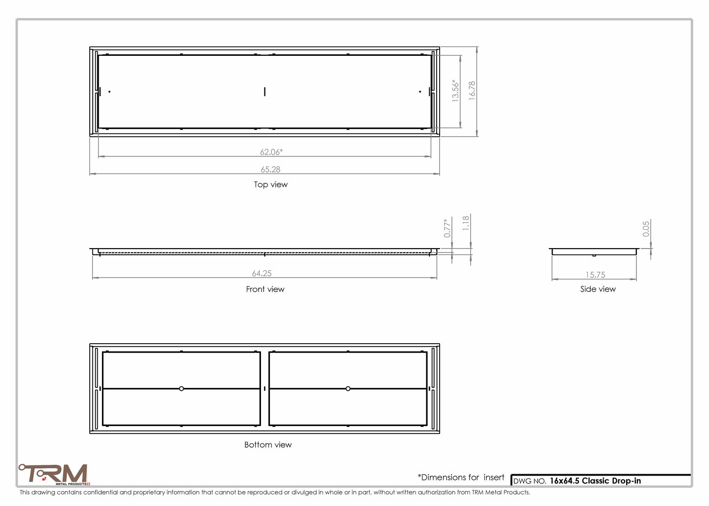 16x64.5 - Classic Drop-in Air Vent, Flush Floor-Matching, All Metal, Floor Vent Cover - TRM Metal  64.5x16