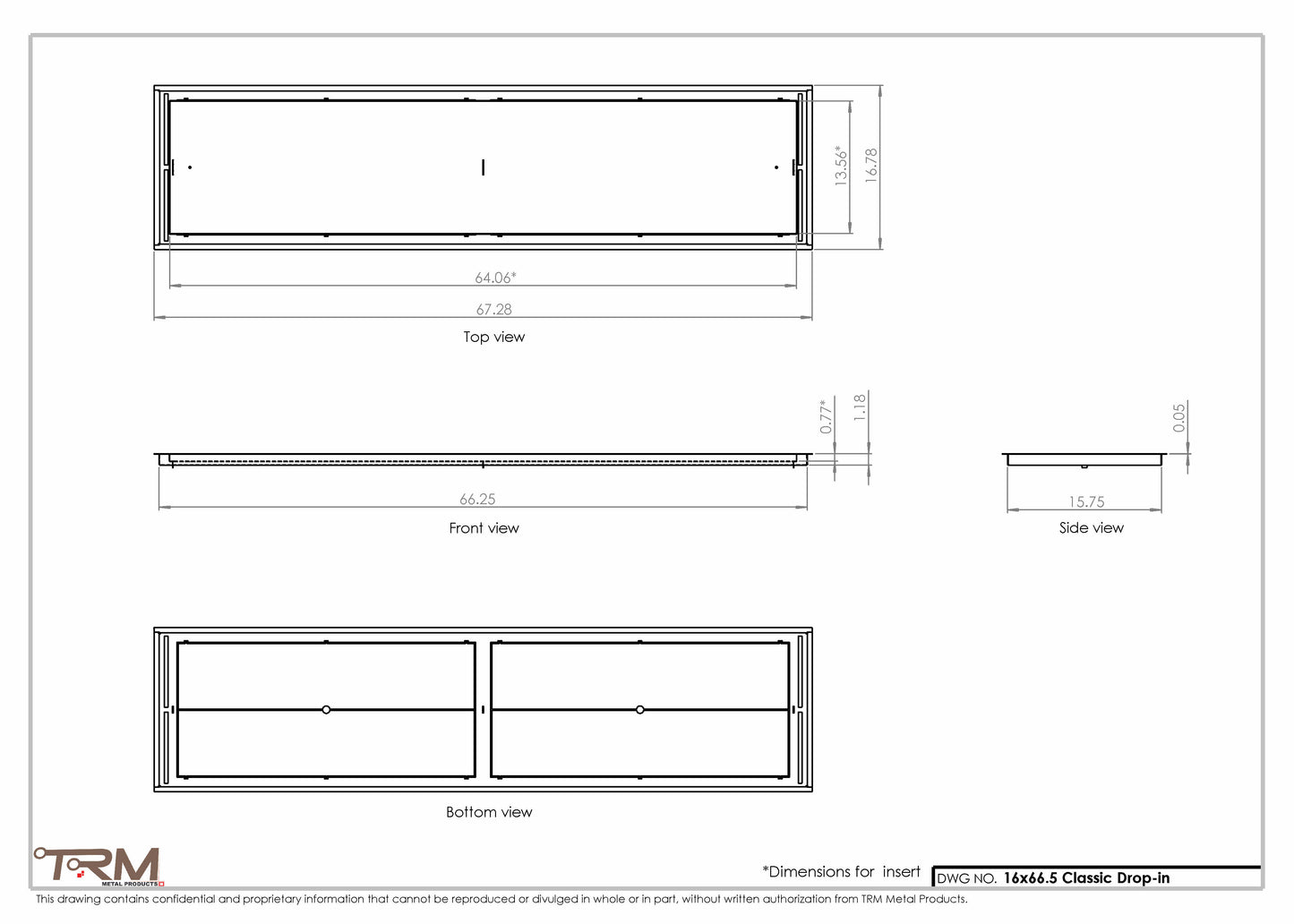 16x66.5 - Classic Drop-in Air Vent, Flush Floor-Matching, All Metal, Floor Vent Cover - TRM Metal  66.5x16