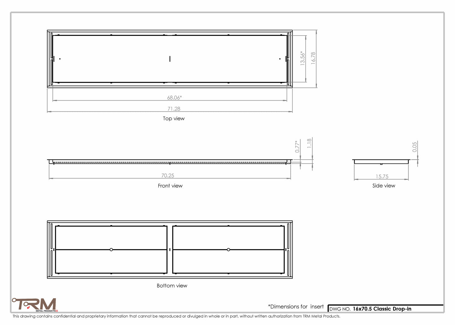 16x70.5 - Classic Drop-in Air Vent, Flush Floor-Matching, All Metal, Floor Vent Cover - TRM Metal  70.5x16