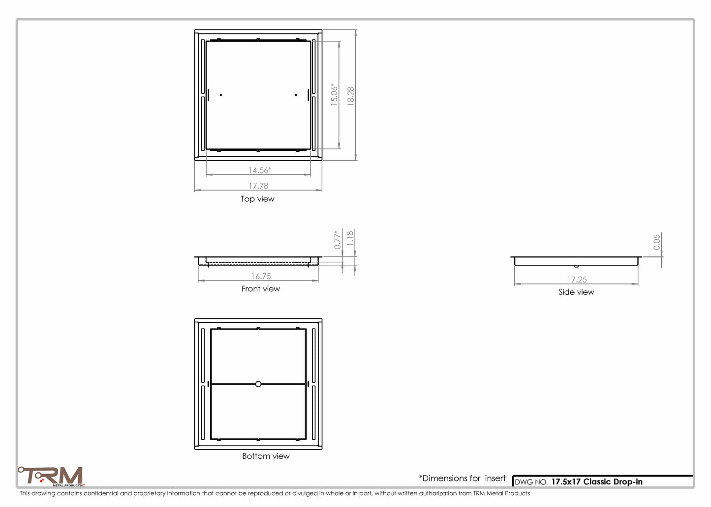 17.5x17 - Classic Drop-in Air Vent, Flush Floor-Matching, All Metal, Floor Vent Cover - TRM Metal  17x17.5