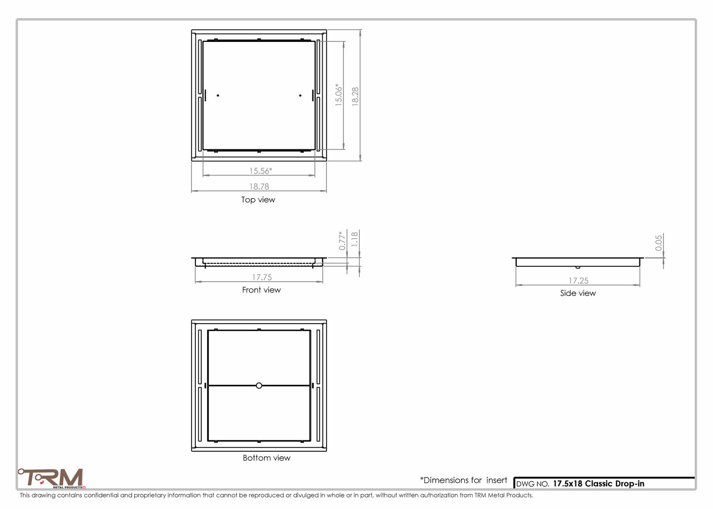 17.5x18 - Classic Drop-in Air Vent, Flush Floor-Matching, All Metal, Floor Vent Cover - TRM Metal  18x17.5