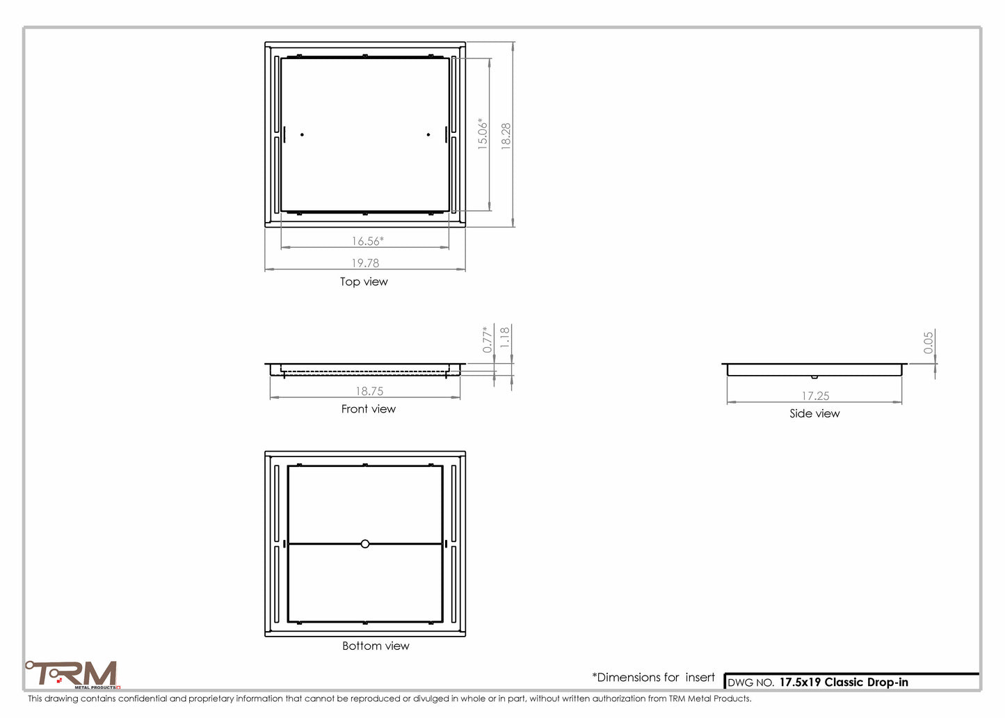 17.5x19 - Classic Drop-in Air Vent, Flush Floor-Matching, All Metal, Floor Vent Cover - TRM Metal  19x17.5