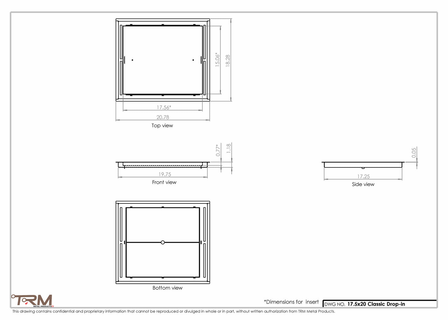 17.5x20 - Classic Drop-in Air Vent, Flush Floor-Matching, All Metal, Floor Vent Cover - TRM Metal  20x17.5