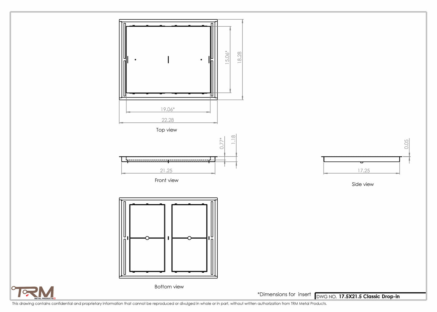17.5x21.5 - Classic Drop-in Air Vent, Flush Floor-Matching, All Metal, Floor Vent Cover - TRM Metal  21.5x17.5