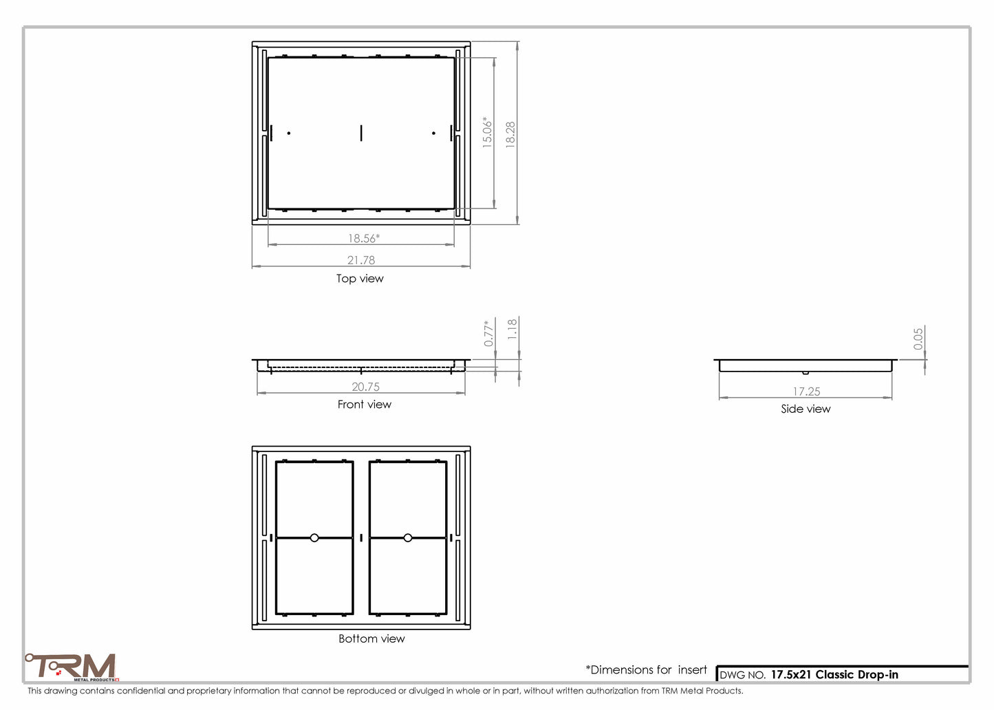 17.5x21 - Classic Drop-in Air Vent, Flush Floor-Matching, All Metal, Floor Vent Cover - TRM Metal  21x17.5