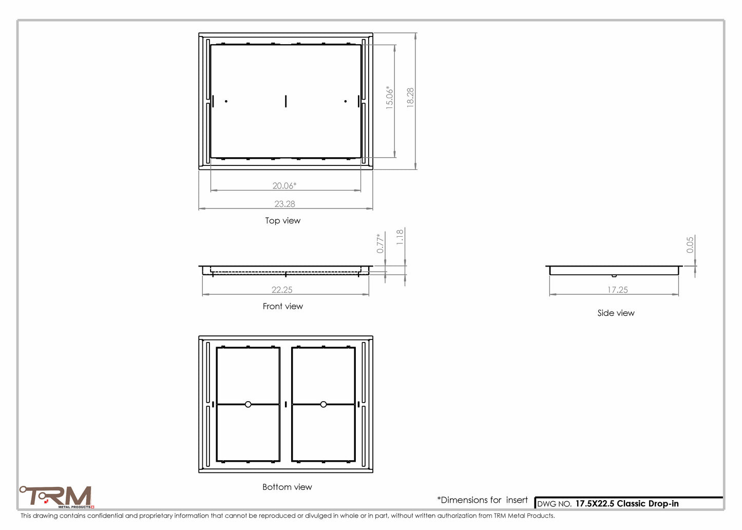 17.5x22.5 - Classic Drop-in Air Vent, Flush Floor-Matching, All Metal, Floor Vent Cover - TRM Metal  22.5x17.5