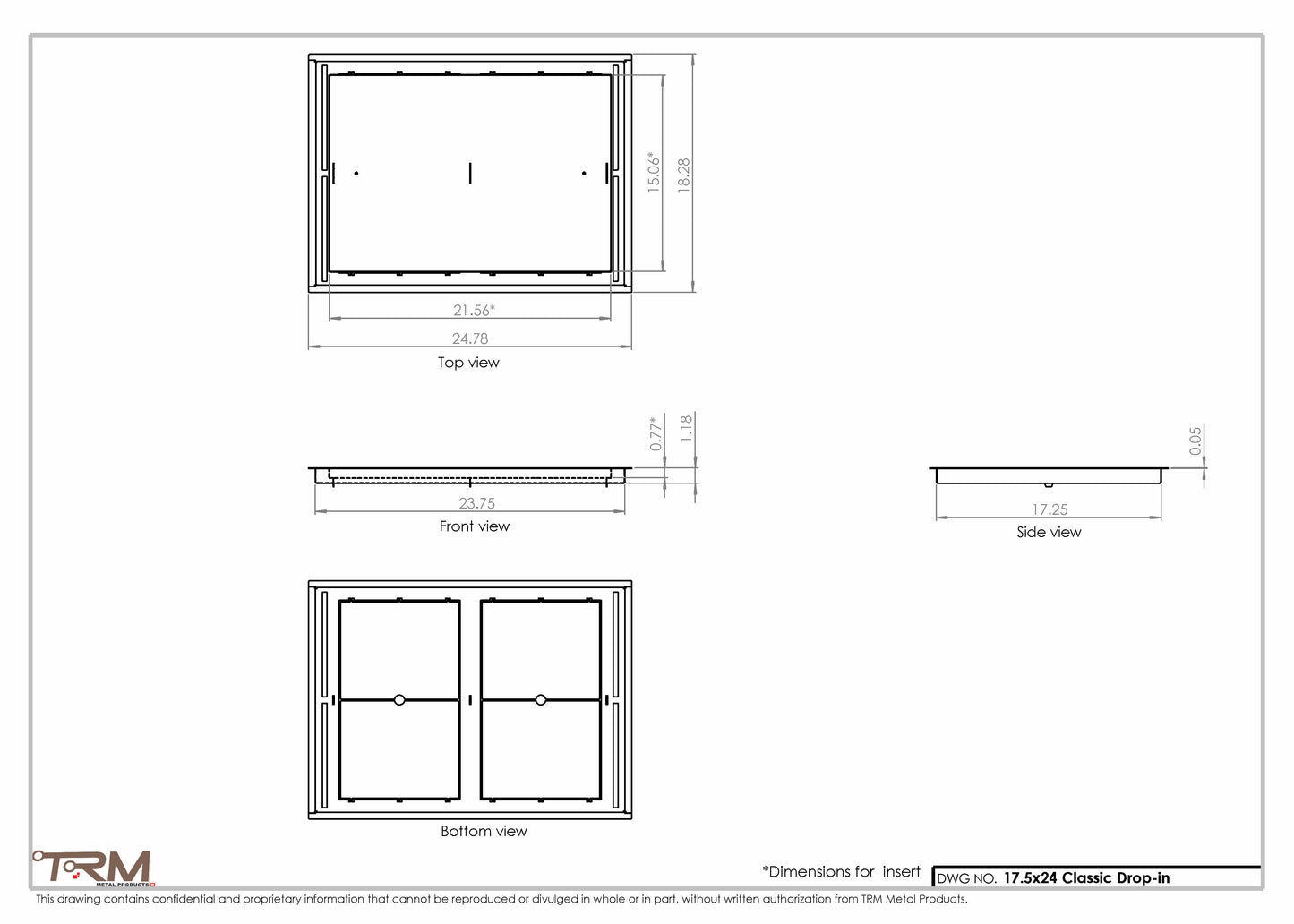 17.5x24 - Classic Drop-in Air Vent, Flush Floor-Matching, All Metal, Floor Vent Cover - TRM Metal  24x17.5